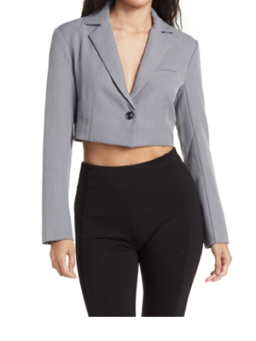 Cropped Twill Blazer Jacket - Grey